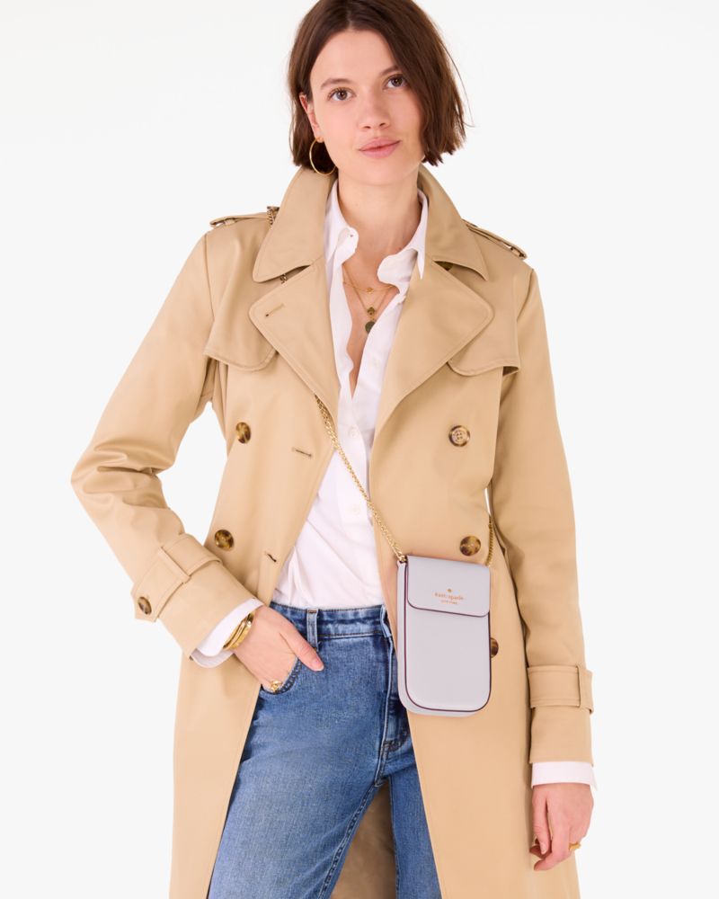 Kate Spade,Madison Phone Crossbody,Leather,Crossbody,Metal,Logo,Day Party,Gray