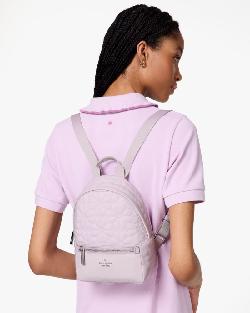 Kate Spade,Spade Flower Quilted Fabric Small Backpack,Recycled Polyester,Backpack,Casual,Lavender