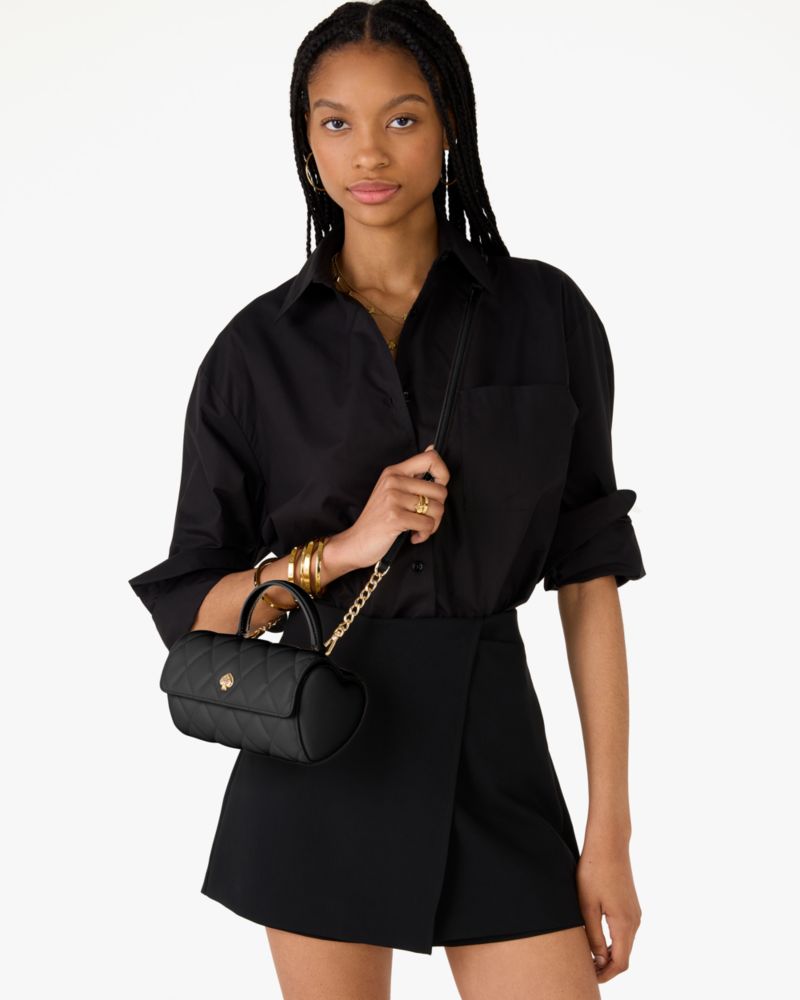 Kate Spade,Heart Barrel Quilted Crossbody,Leather,Crossbody,Metal,Logo,Day Party,Black