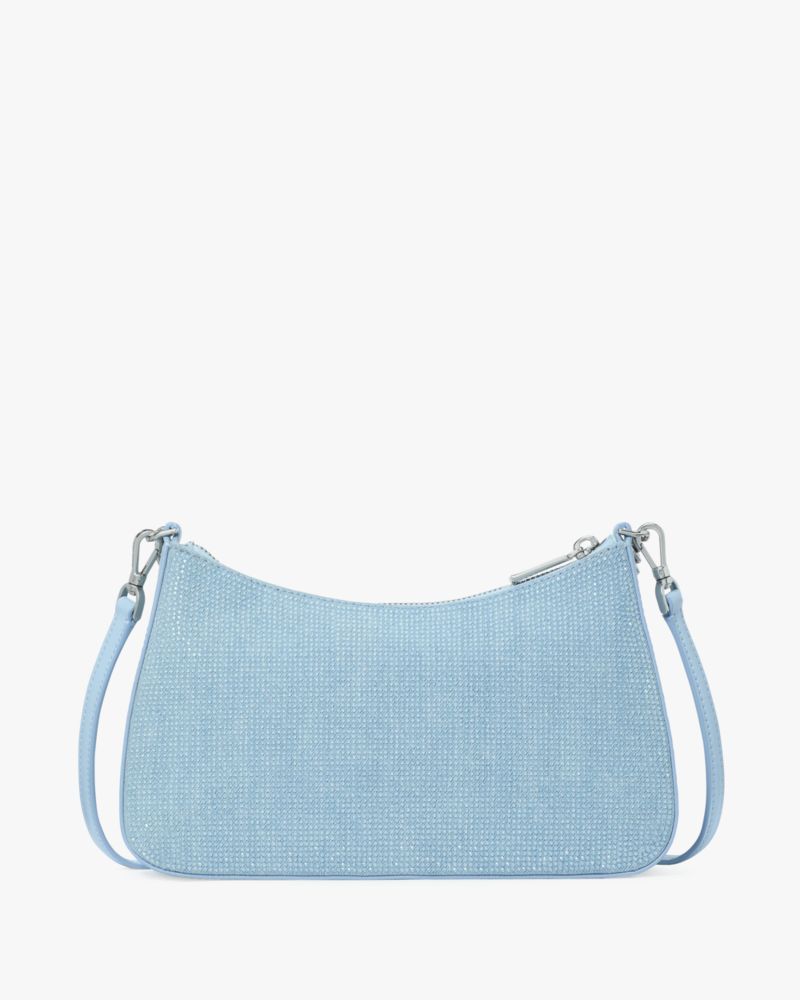 Kate Spade,Madison Studded Denim Convertible Crossbody,Denim,Crossbody,Embellished,Metal,Rhinestones,Logo,Chain Detail,Col...,Blue
