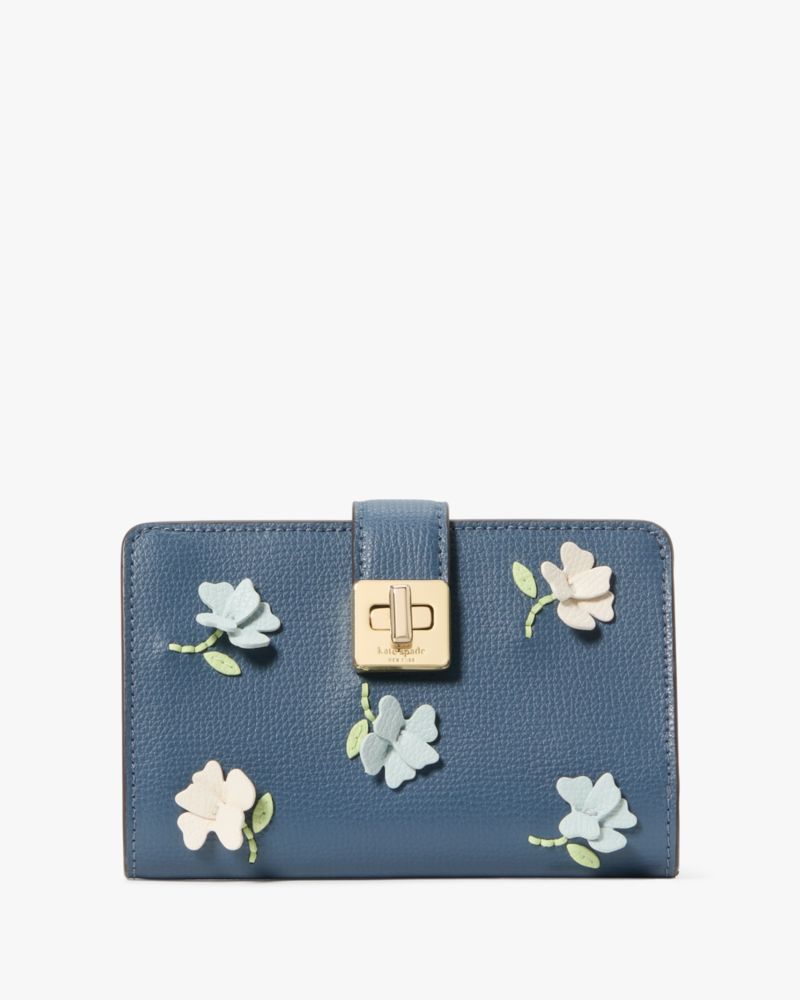 Kate Spade,Phoebe Floral Applique Turnlock Medium Wallet,