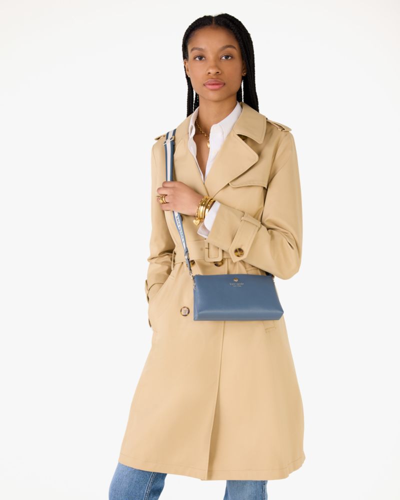 Kate Spade,Emma Mini Crossbody,Leather,Crossbody,Logo,Metal,Stripe,Casual,Blue