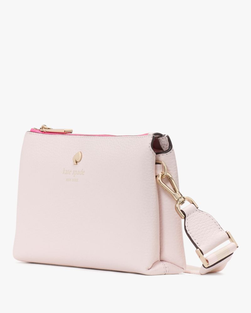 Kate Spade,Emma Mini Crossbody,Leather,Crossbody,Metal,Logo,Stripe,Casual,Pink