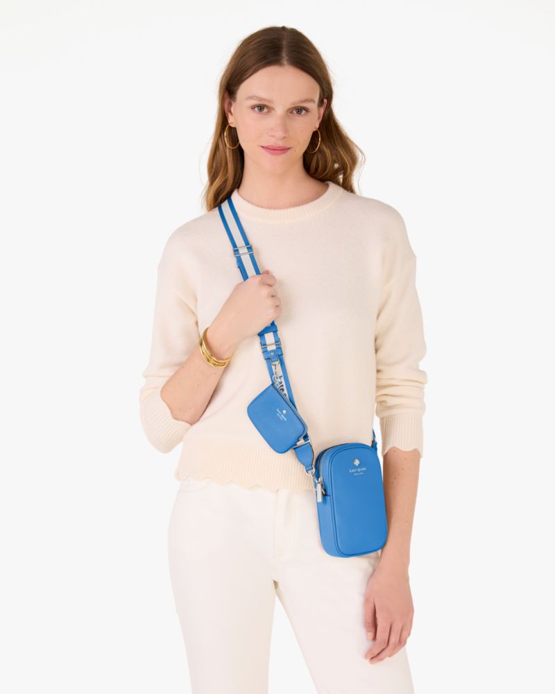 Kate Spade,Emma Phone Crossbody,Leather,Crossbody,Coin,Logo,Metal,Casual,Blue