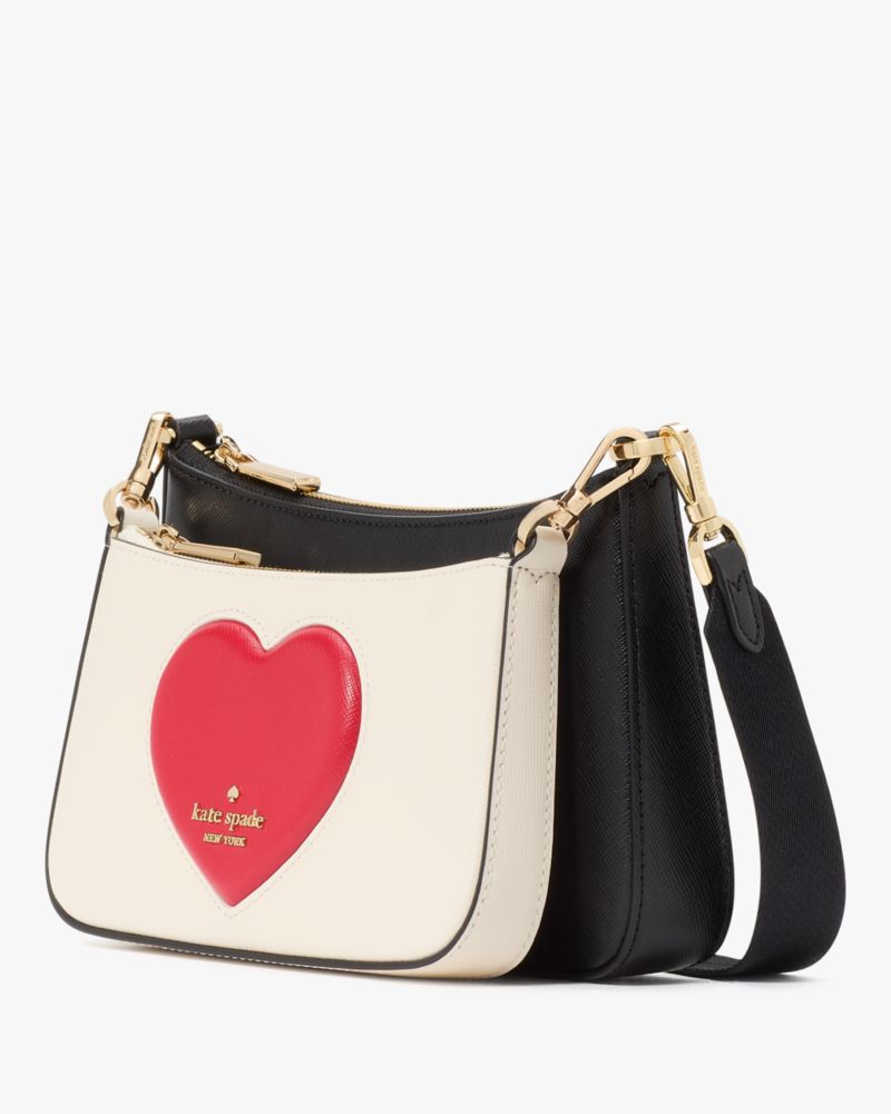 Kate Spade,Duet Puffy Heart Crossbody,Cream