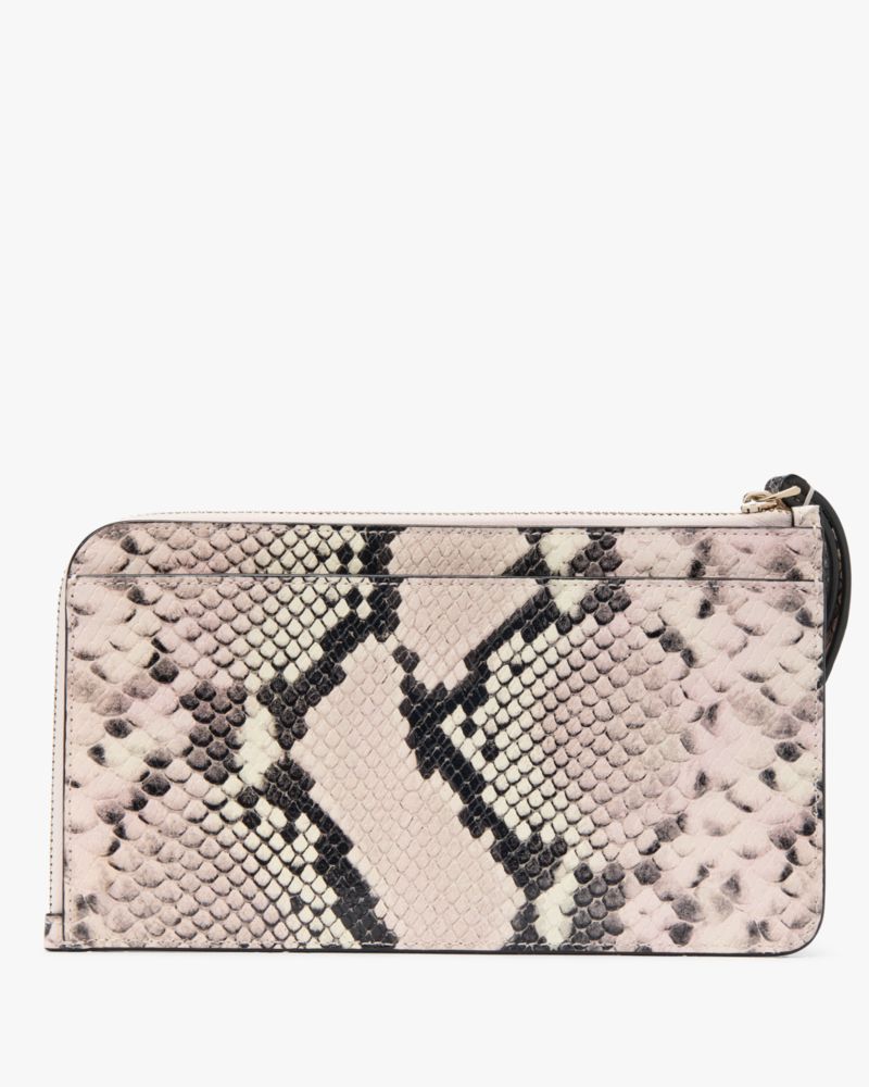Kate Spade,Lucy Snake Embossed Medium L-Zip Wristlet,Leather,Wristlet,Metal,Logo,Casual,Multi Color