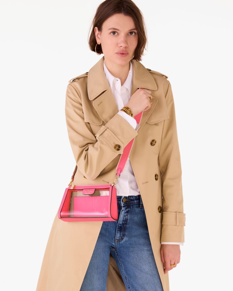 Kate Spade,Clare Clear Small Crossbody,Crossbody,Sheer,Color Block,Logo,Compact,Casual,Pink