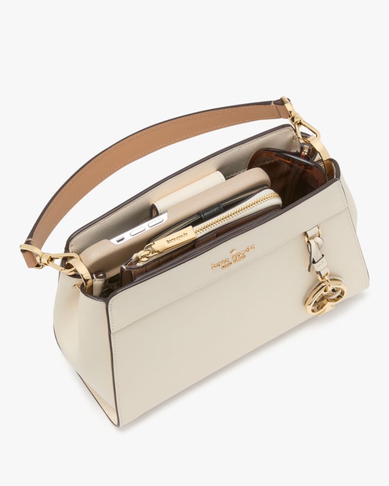 Kate Spade,Madison Small Top Handle Satchel,Leather,Satchel,Logo,Metal,Work,Casual,Cream