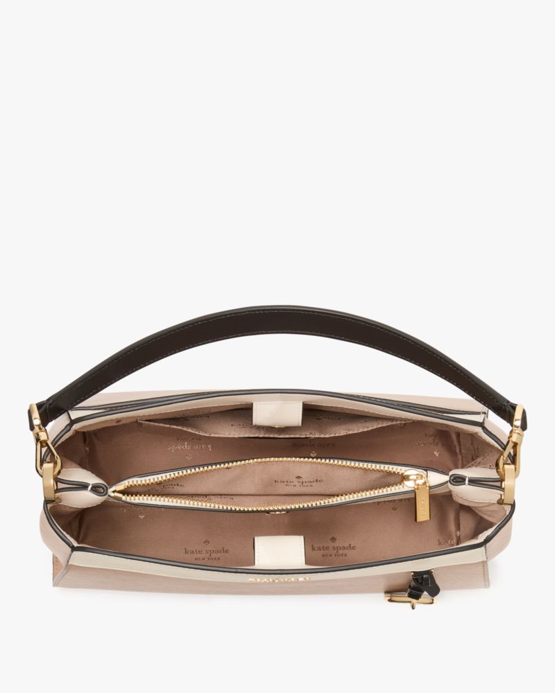 Kate Spade,Madison Medium Top Handle Satchel,Leather,Satchel,Metal,Color Block,Logo,Work,Beige