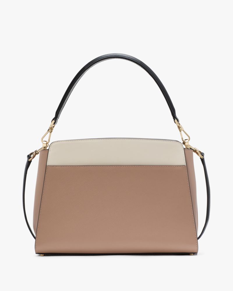 Kate Spade,Madison Medium Top Handle Satchel,Leather,Satchel,Metal,Color Block,Logo,Work,Beige