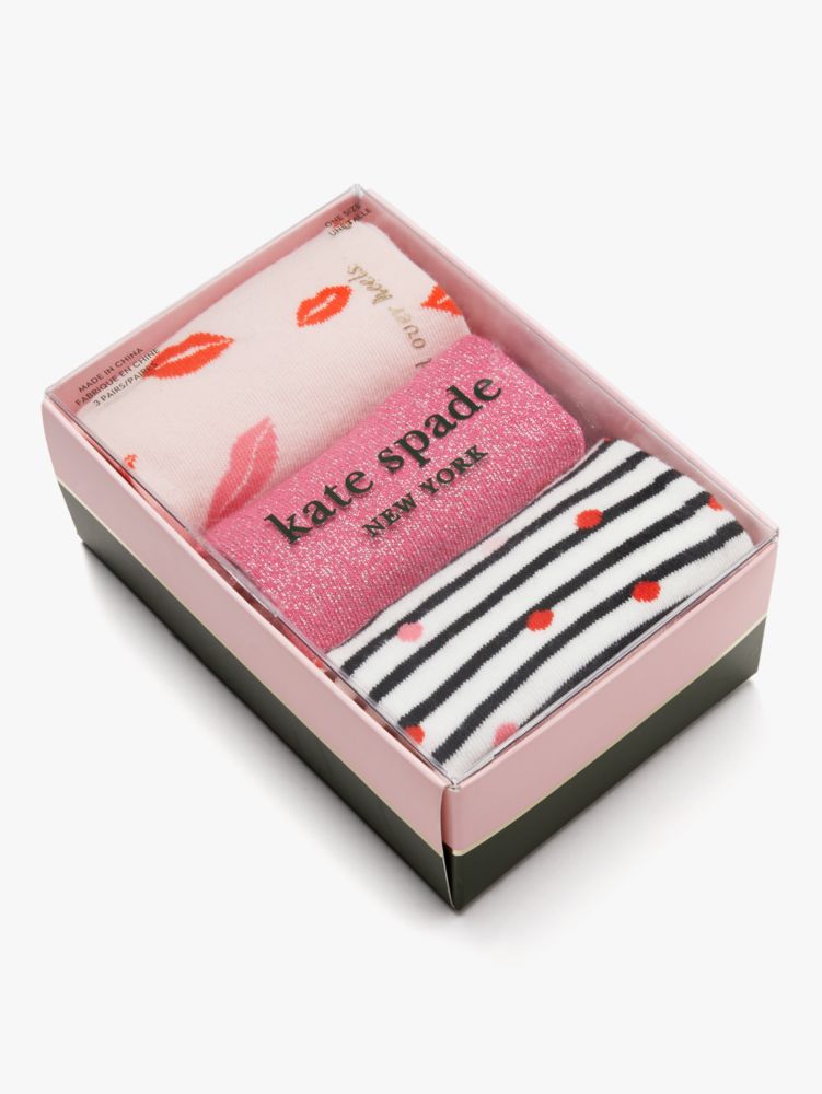 Kate Spade,Lips 3-pack Crew Socks,