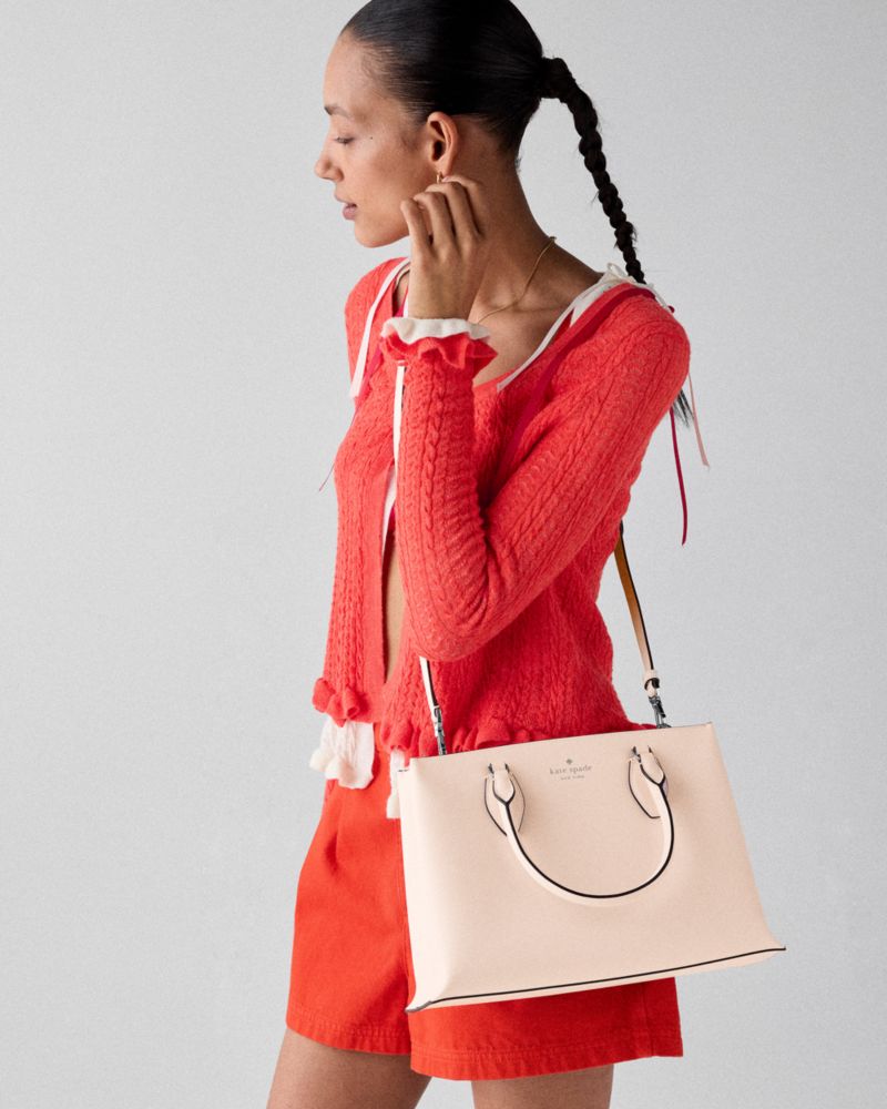 Kate Spade,Rae Medium Satchel,Satchel,Logo,Metal,Work,Casual,Beige