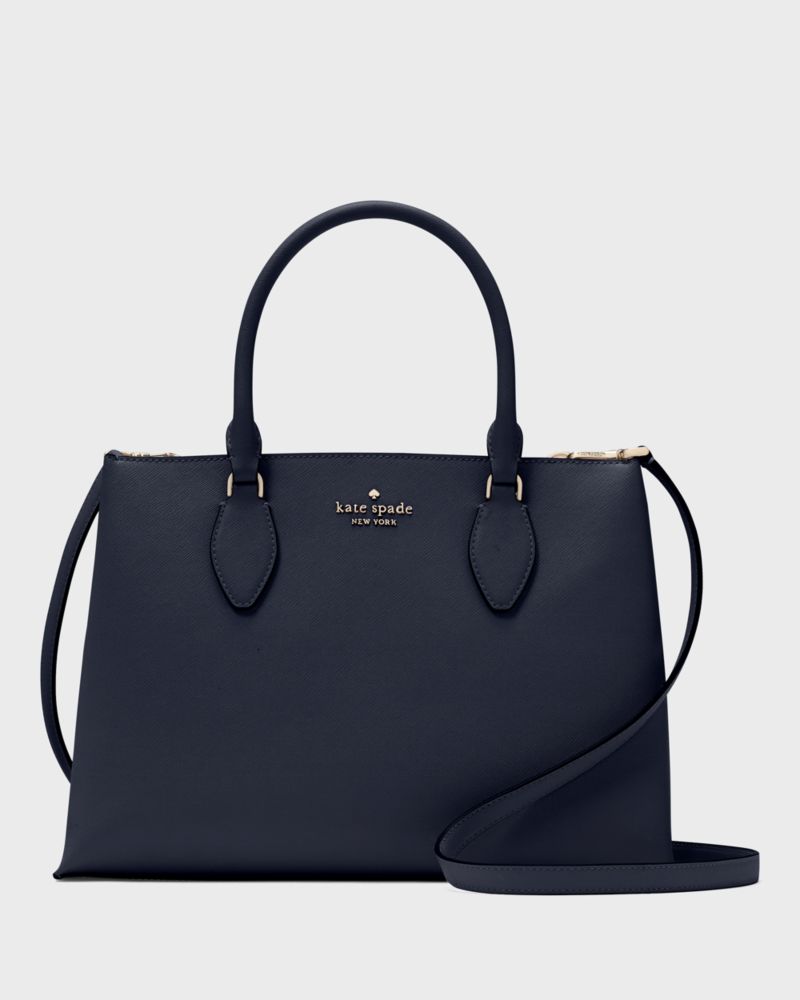 Kate Spade,Rae Medium Satchel,Satchel,Logo,Metal,Work,Casual,Navy