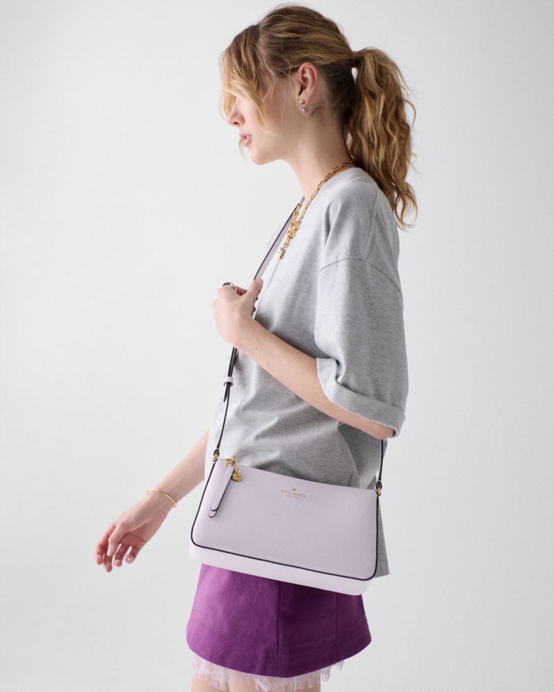 Kate Spade,Ginnie Medium Crossbody,Crossbody,Logo,Engraved Detail,Disc,Gold Metal,Casual,Lavender