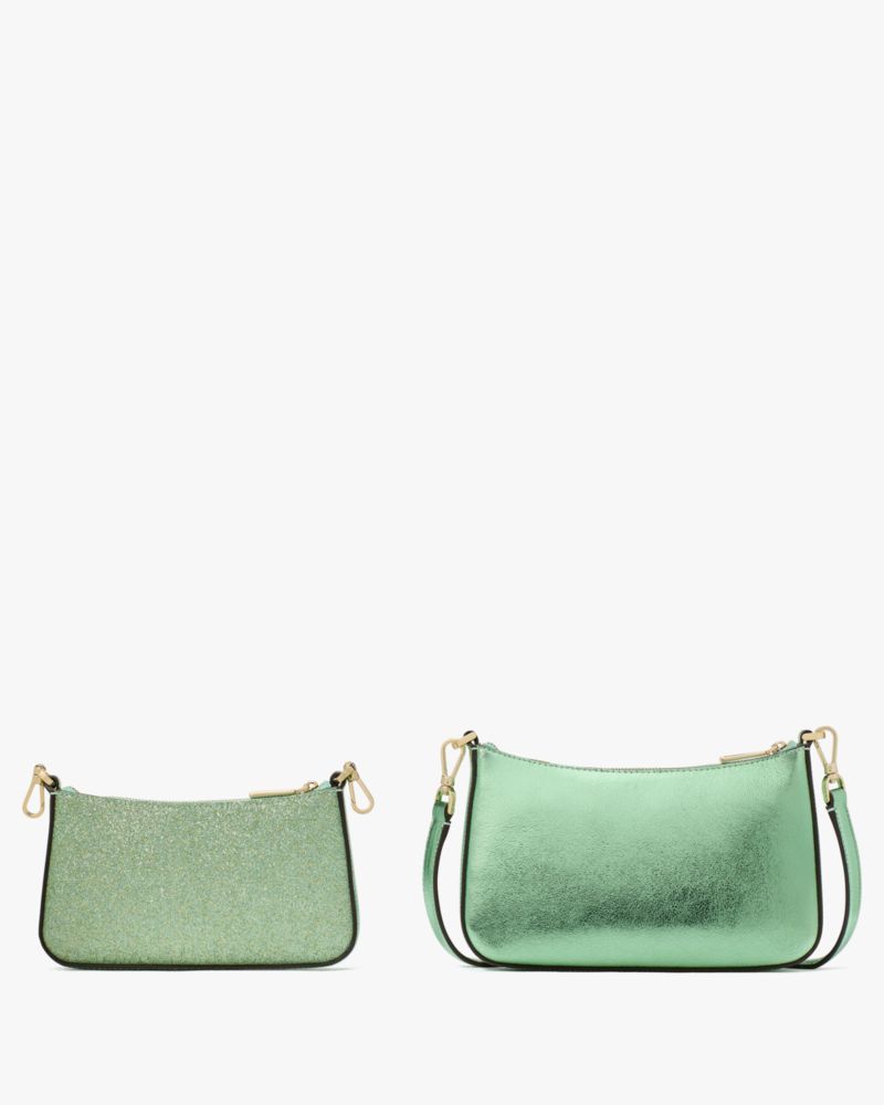 Kate Spade,Duet Glitter Crossbody Duo,Pouch,Crossbody,PVC,Metal Material,Logo,Metal,Glitter,Gold Metal,Casual,Green