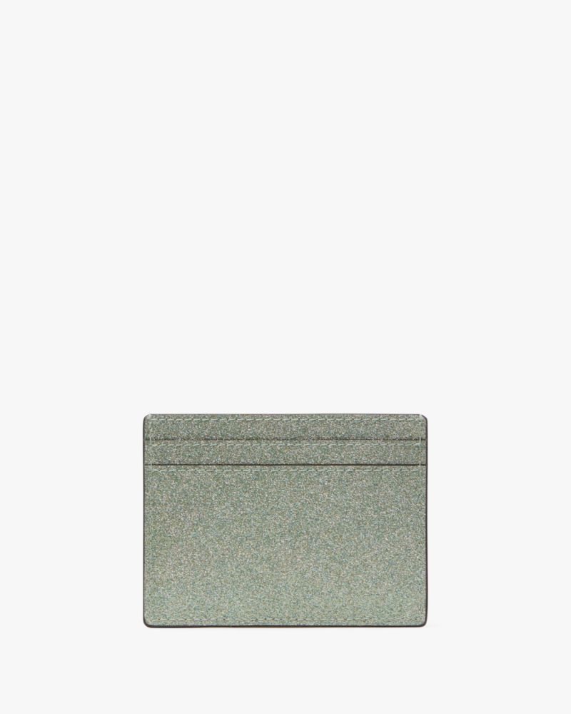 Kate Spade,Kenzie Boxed Glitter Small Cardholder,Card Case,PVC,Metal,Embellished,Logo,Glitter,Casual,Gray