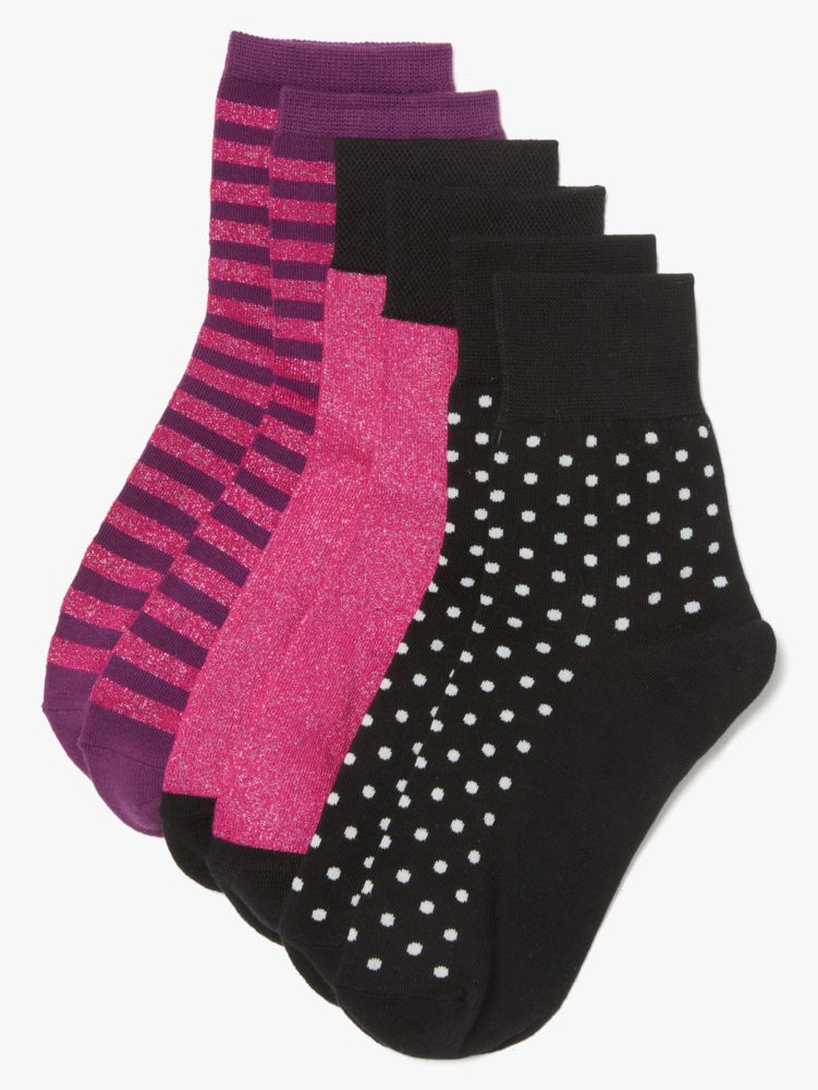 Kate Spade,Metallic Stripe 3-pack Shortie Crew Socks,