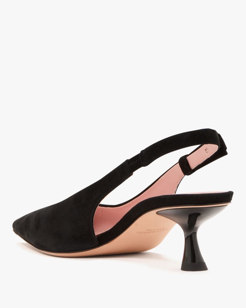 Kate Spade,Riley Slingback Kitten Heel Pumps,Rubber,Suede,Pumps,Logo,Elastic Gore,Cocktail,Black
