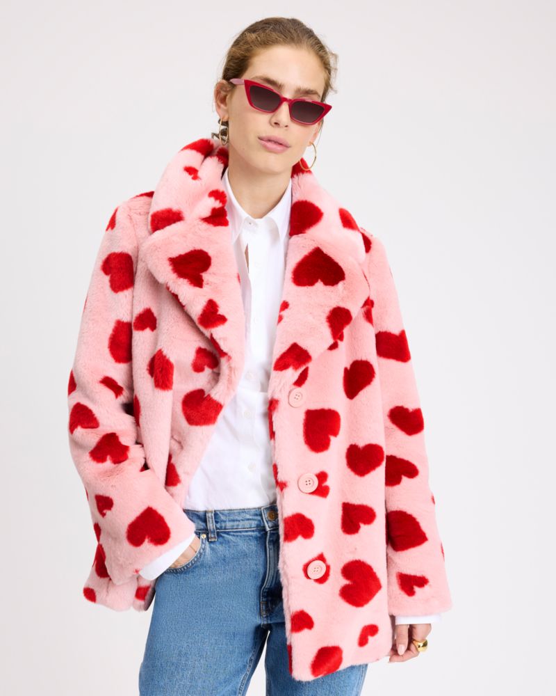 Kate Spade,Sweet Hearts Faux Fur Coat,