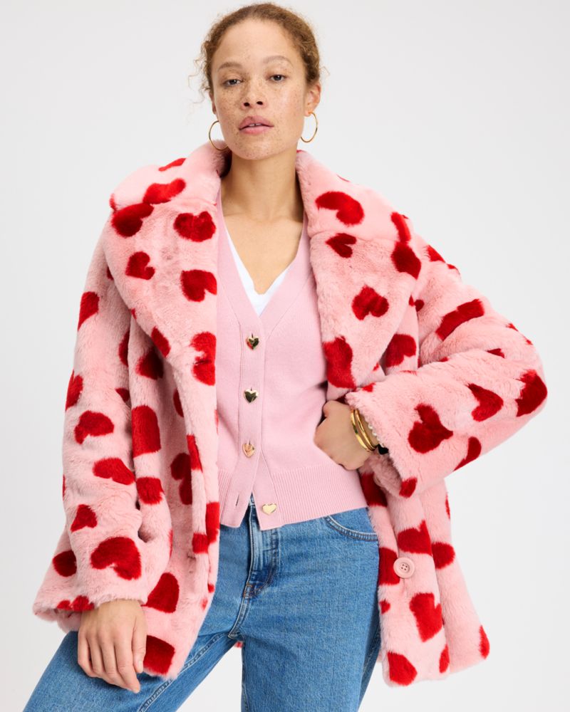 Kate Spade,Heart Button V-neck Cardigan,Pink