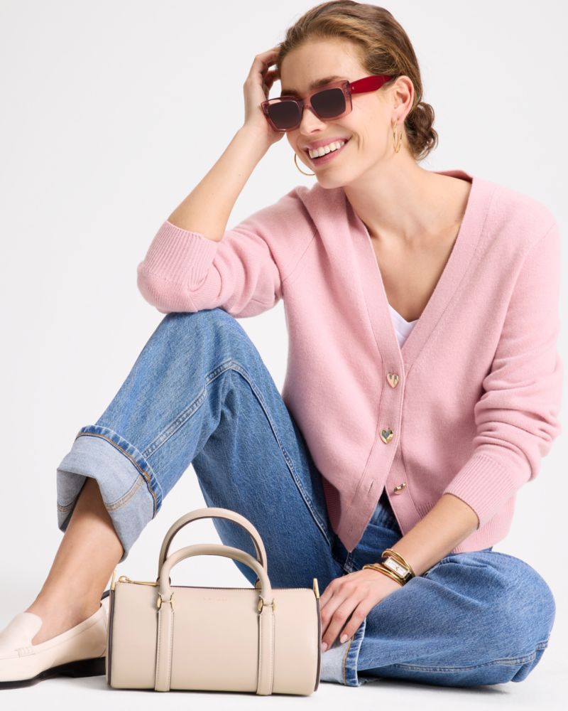 Kate Spade,Heart Button V-neck Cardigan,Pink