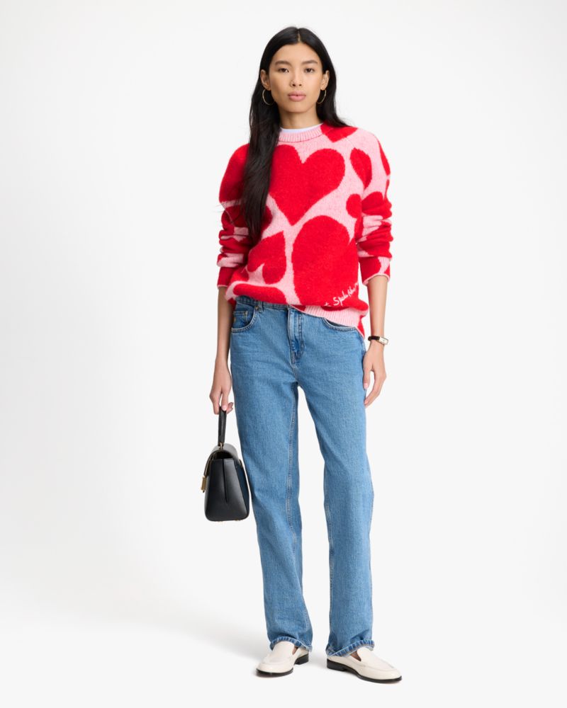 Kate Spade,Sweet Hearts Sweater,Alpaca,Wool,Polyester,Polyamide,Sweater,Pullover,Logo,Word Embellishment,Casual,Red