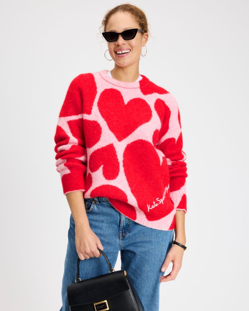 Kate Spade,Sweet Hearts Sweater,Alpaca,Wool,Polyester,Polyamide,Sweater,Pullover,Logo,Word Embellishment,Casual,Red