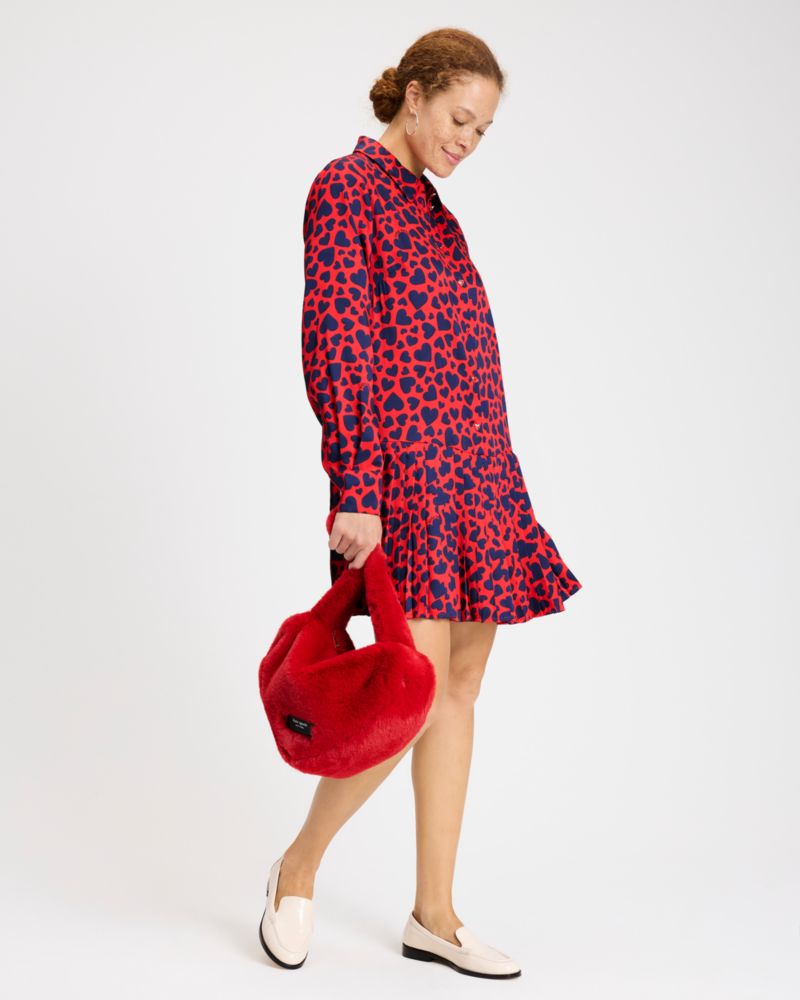 Kate Spade,Sweet Hearts Pleated Dress,Polyester,Shirt Dress,A-Line,Button,Heart Embellishment,Pleats,Day Party,Multi Color