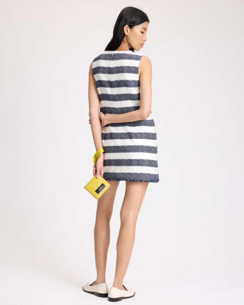 Kate Spade,Sailor Stripe Tweed Shift Dress,Acrylic,Polyester,A-Line,Shift,Pearl,Rhinestones,Frayed,Button,Casual,Day Party,Multi Color