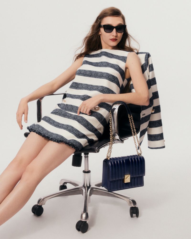Kate Spade,Sailor Stripe Tweed Shift Dress,Acrylic,Polyester,A-Line,Shift,Pearl,Rhinestones,Frayed,Button,Casual,Day Party,Multi Color