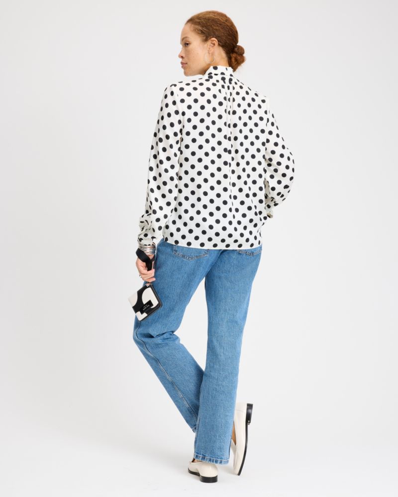 Kate Spade,ブリージー ドット タイネック シャツ,トップス,クリーム/ブラック