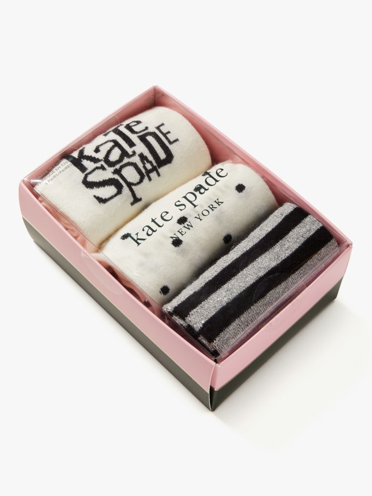 Kate Spade,Logo 3 Pack Shortie Crew Socks,Cotton,Nylon,Spandex,Crew Socks,Color Block,Logo,Piping,Word Embellishment,Set,C...,