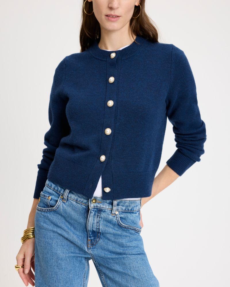 Kate Spade,Pearl Button Nell Cardigan,Cashmere,Wool,Cardigan,Pearl,Button,Casual,Navy