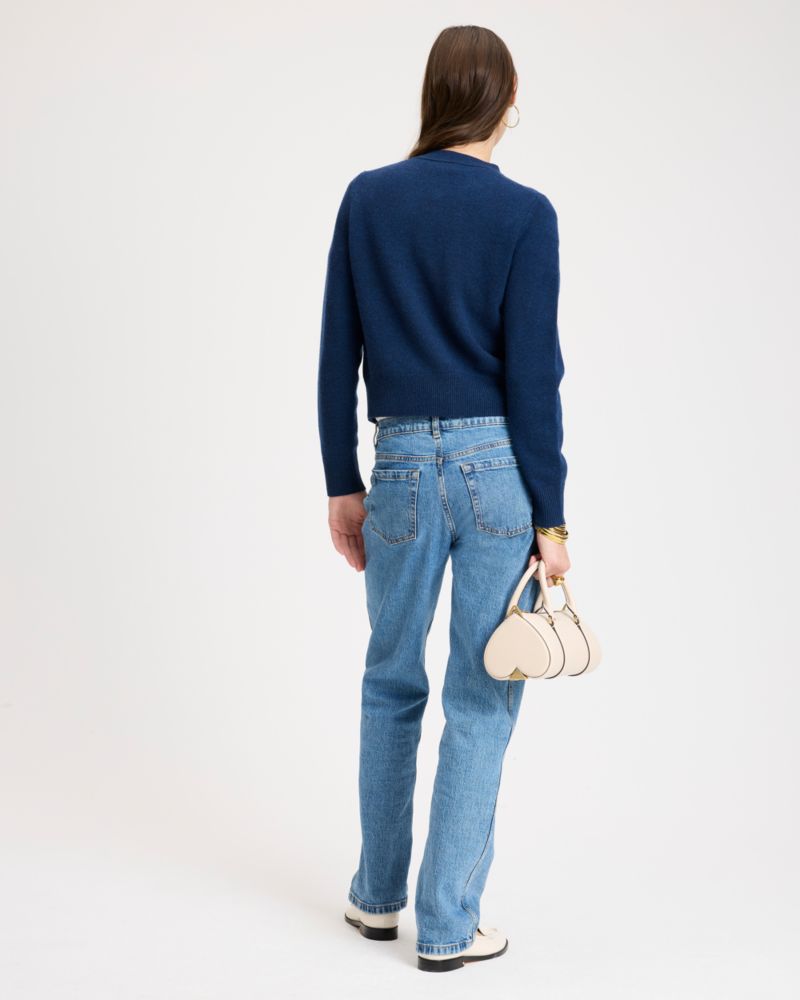 Kate Spade,Pearl Button Nell Cardigan,Wool,Cashmere,Cardigan,Pearl,Button,Casual,Navy