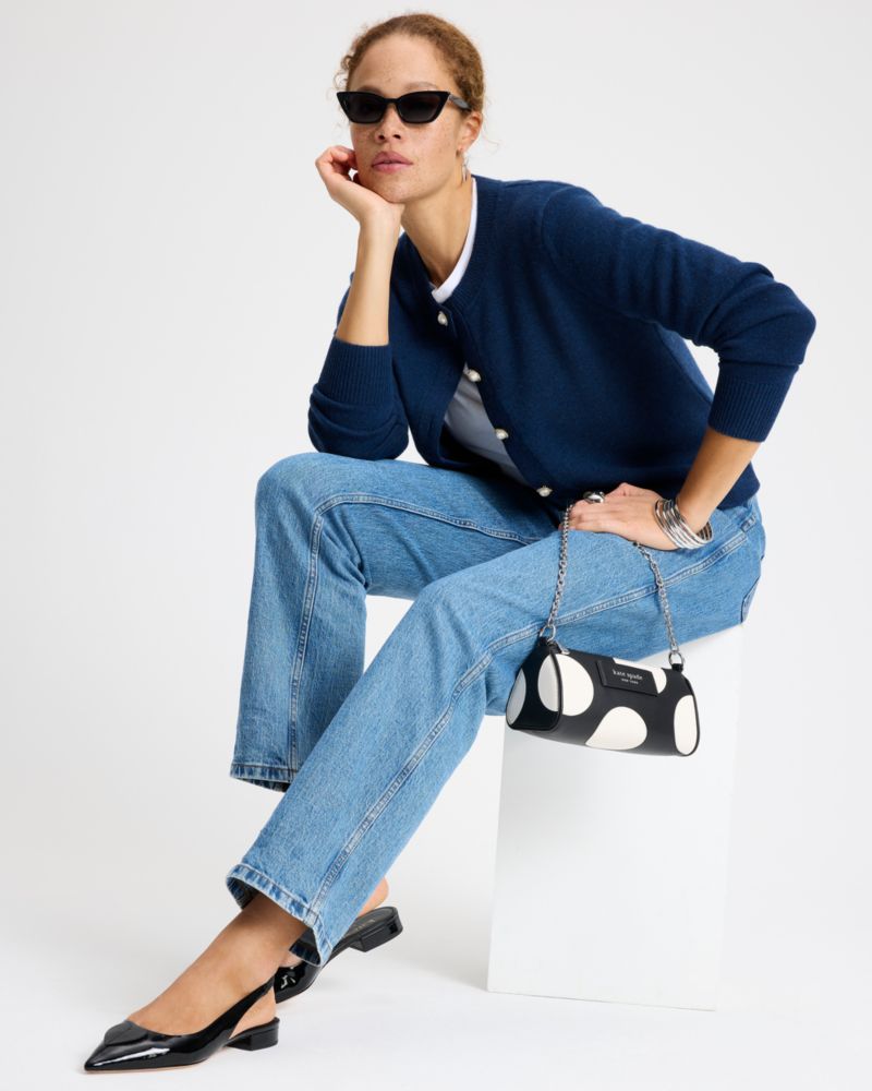 Kate Spade,Pearl Button Nell Cardigan,Wool,Cashmere,Cardigan,Pearl,Button,Casual,Navy