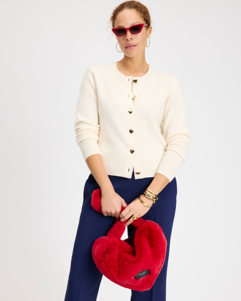 Kate Spade,ゴールド ハート ボタン ネル カーディガン,トップス,クリーム