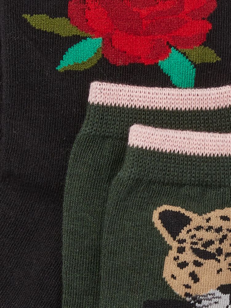 Animal 3 Pack Shortie Crew Socks, Green Multi, Product