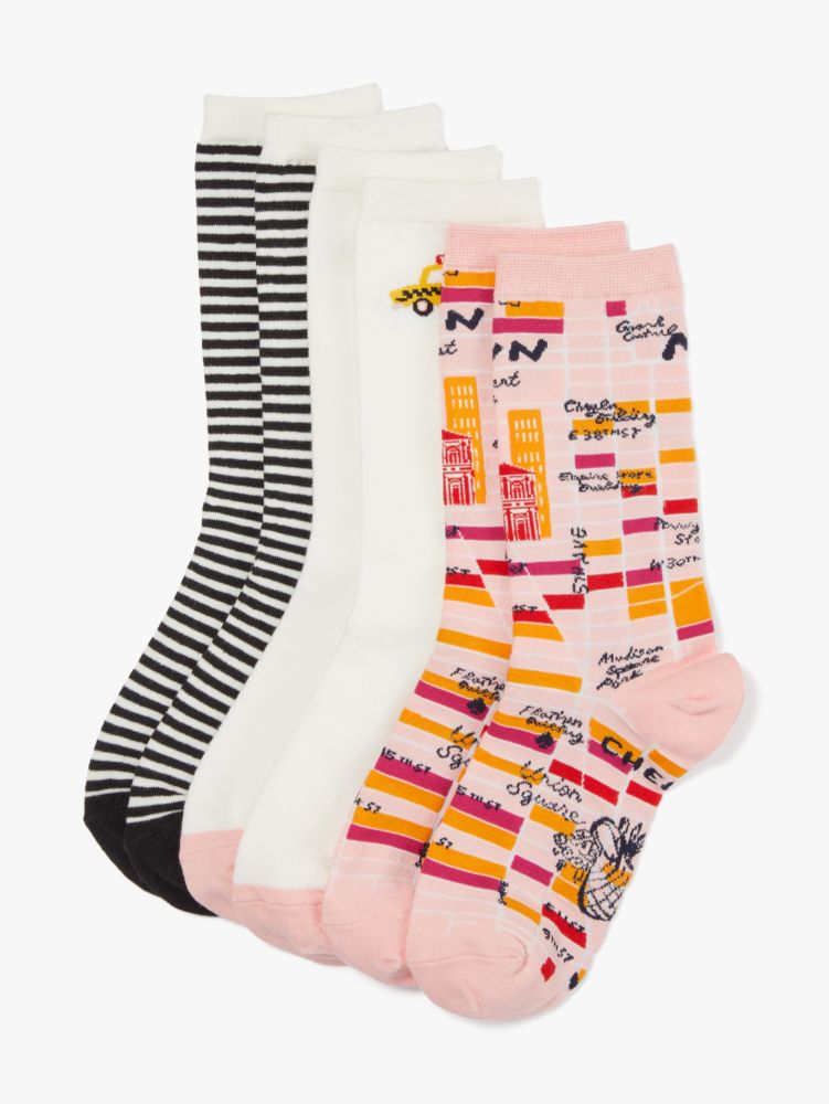 Kate Spade,NYC Icons 3 Pack Boxed Crew Socks,Multi
