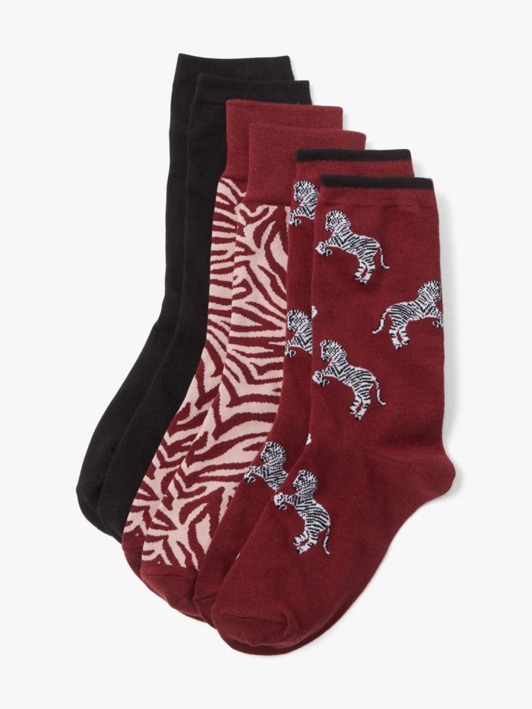 Kate Spade,Zebra 3 Pack Boxed Crew Socks,