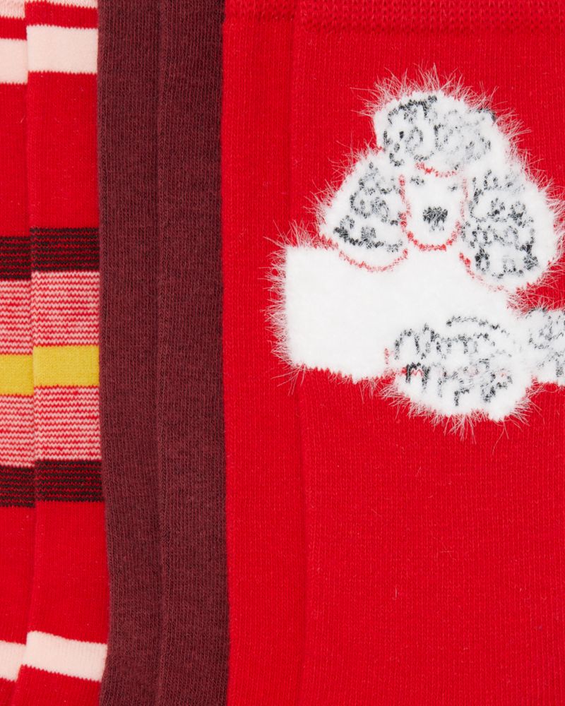 Kate Spade,Poodle 3 Pack Boxed Crew Socks,Engine Red