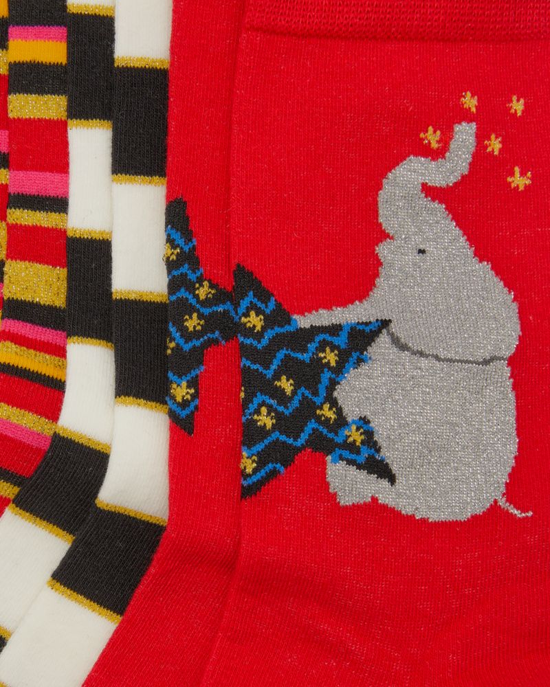 Kate Spade,Holiday 3 Pack Boxed Crew Socks,Nylon,Spandex,Cotton,Crew Socks,Piping,Color Block,Graphic,Set,Casual,Multi Color