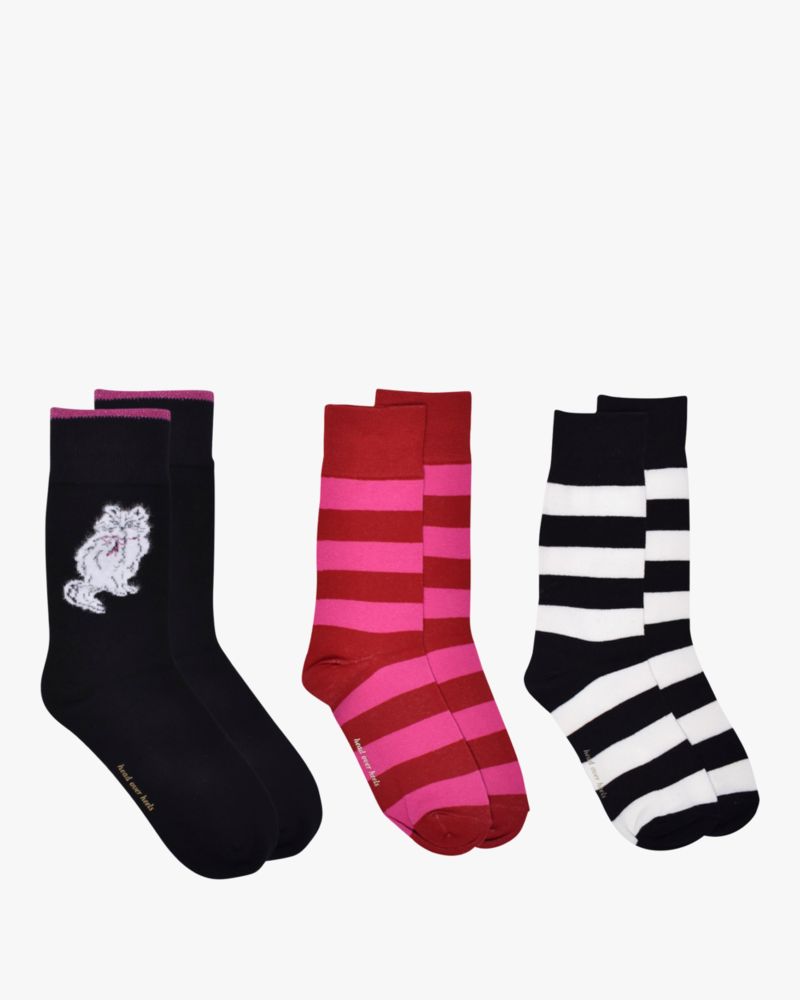 Kate Spade,Pretty Kitty 3 Pack Boxed Crew Socks Set,