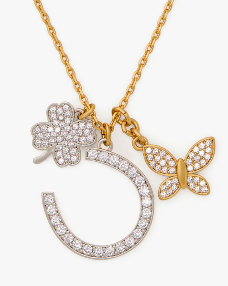 Kate Spade,Lucky Charm Statement Pendant,Single Strand,Cubic Zirconia,Metal Material,Gem Embellishment,Novelty Embellishme...,Clear