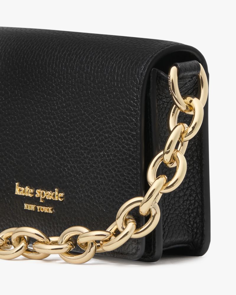 Kate Spade,Natasha Chain Card Case Crossbody,Leather,Crossbody,Logo,Metal,Day Party,Black