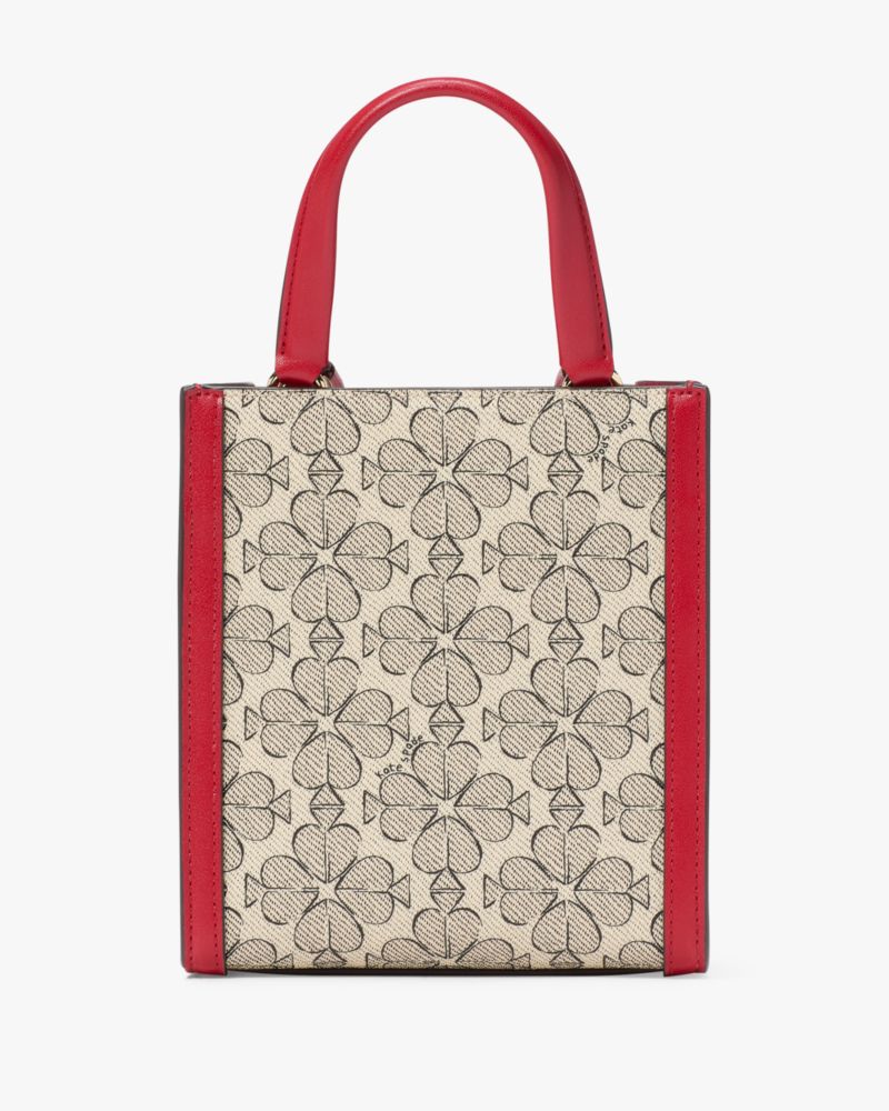 Kate Spade,Spade Flower Coated Canvas Manhattan Mini Tote,Canvas,Tote,Piping,3D Embellishment,Compact,Casual,Beige