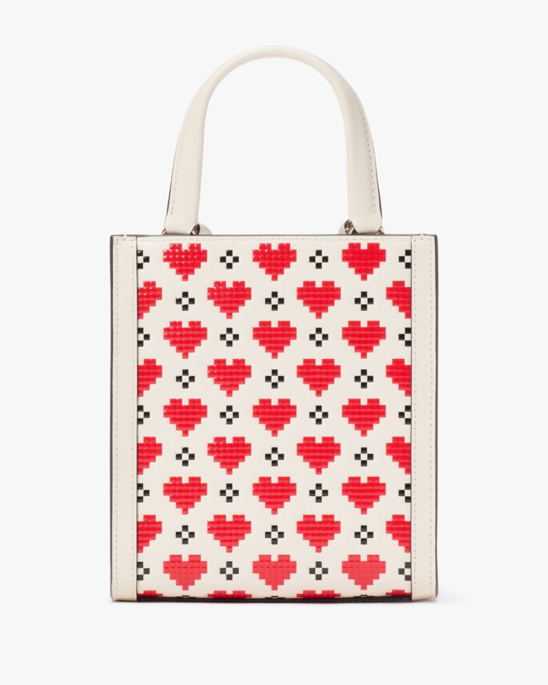 Kate Spade,Manhattan Pixel Hearts Mini Tote,Tote,Logo,Metal,Adjustable,Day Party,Cream