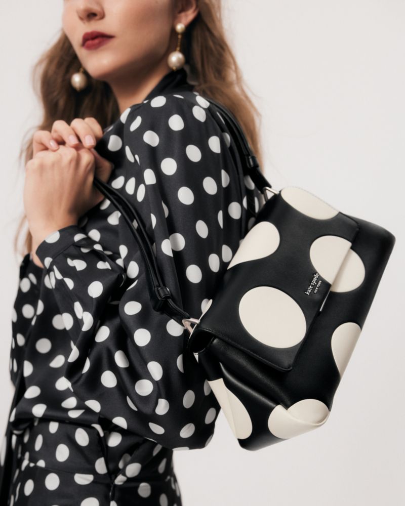 Kate Spade,Breezy Dot Pleated Dress,Polyester,Drop Waist,A-Line,Shirt Dress,Pleats,Day Party,Black