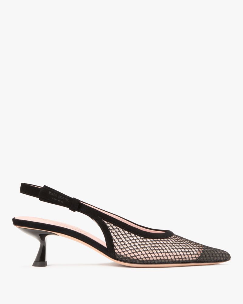 Black Riley Mesh Slingback Kitten Heel Pumps