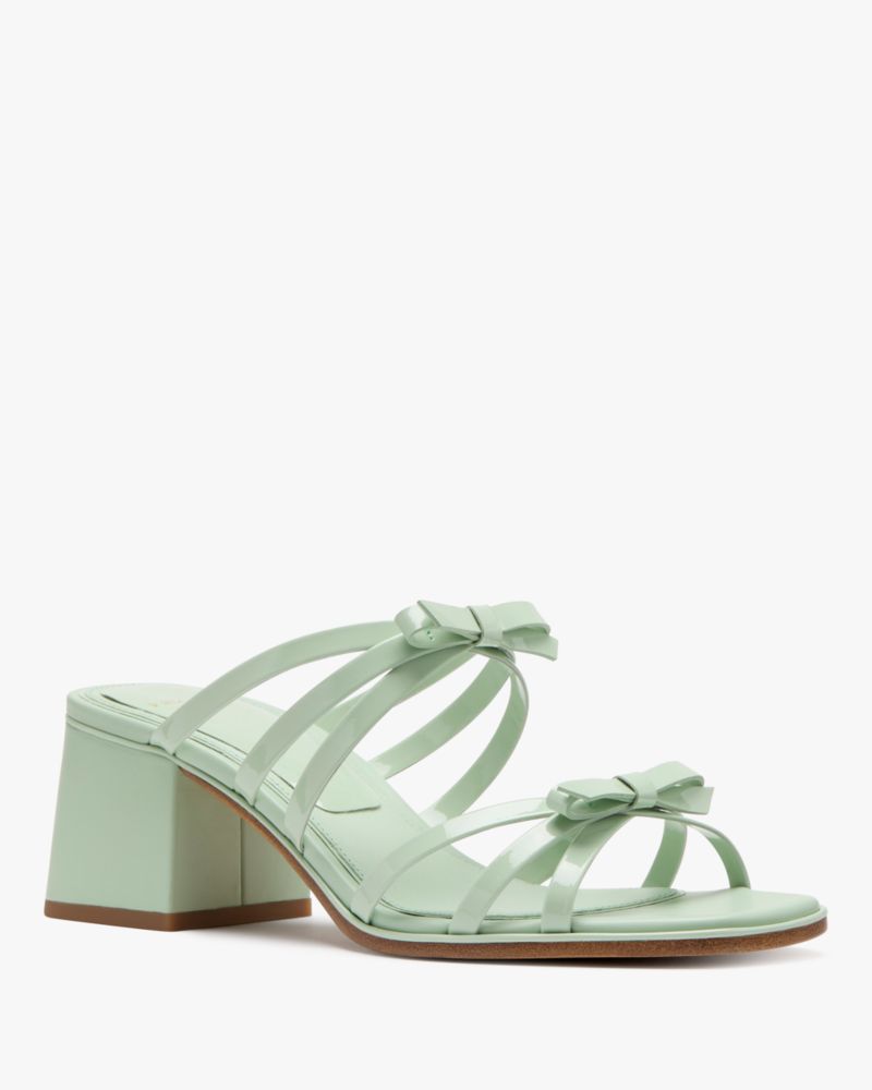 Kate Spade,Carolina Patent Block Heel Sandals,Slides,Bow,Caged,Cushioned,Day Party,Green