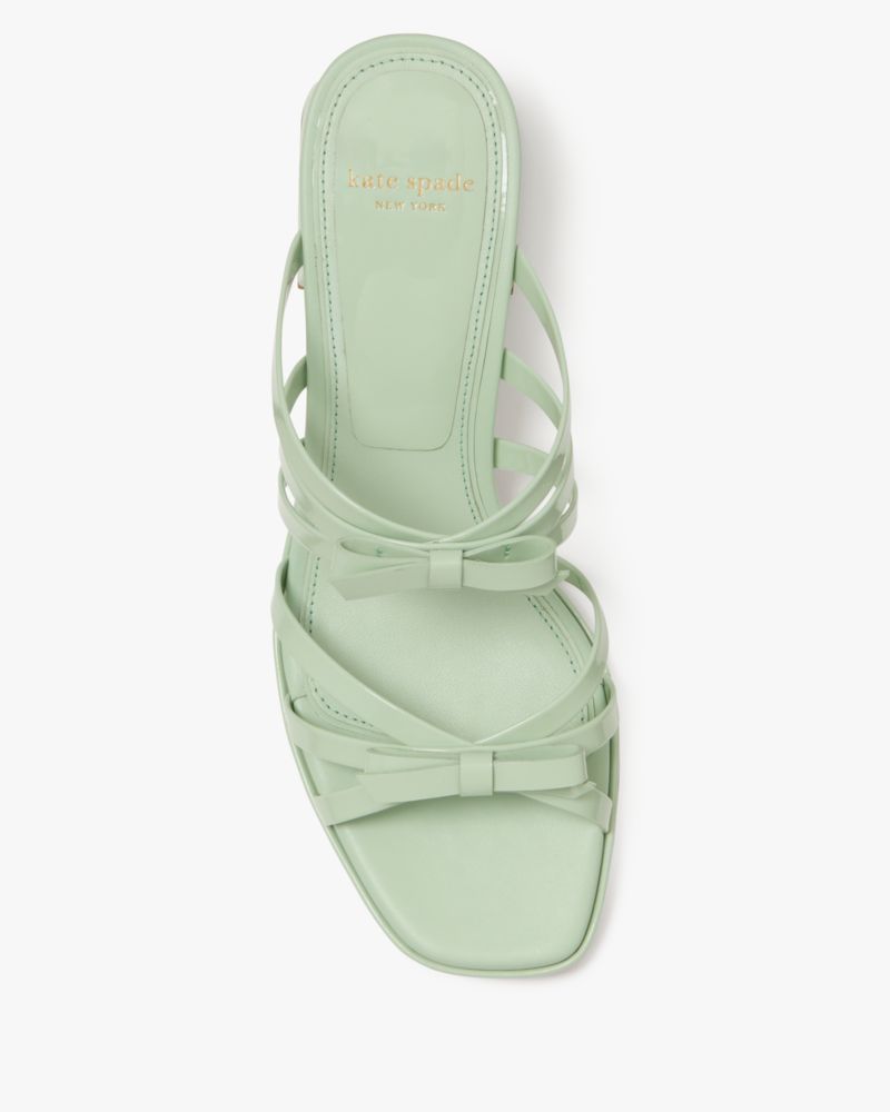 Kate Spade,Carolina Patent Block Heel Sandals,Slides,Bow,Caged,Cushioned,Day Party,Green